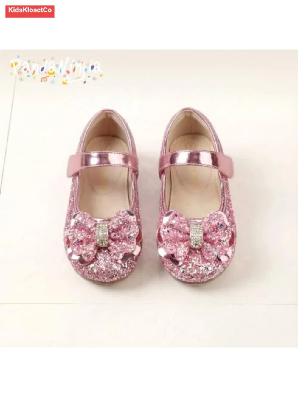 Toddler Girls Round Toe Ballet Flats Hook and Loop Non-slip Pearls Strap Dress